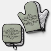 Familienaam monogram ovenwant & pannenlap set (Voorkant / Achterkant)