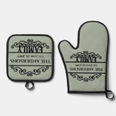 Familienaam monogram ovenwant & pannenlap set (Voorkant)