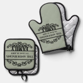 Familienaam monogram ovenwant & pannenlap set (Voorkant / Achterkant)