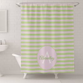 Familienaam Monogram Pastel Roze Groen Striped Douchegordijn