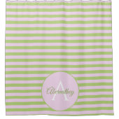 Familienaam Monogram Pastel Roze Groen Striped Douchegordijn (Voorkant)