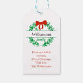 Familienaam Monogram Rode Groene Kerst Cadeaulabel (Achterkant)