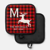 Familienaam Monogram Rustiek Herten Silhouet Pannenlap (Voorkant / Achterkant)