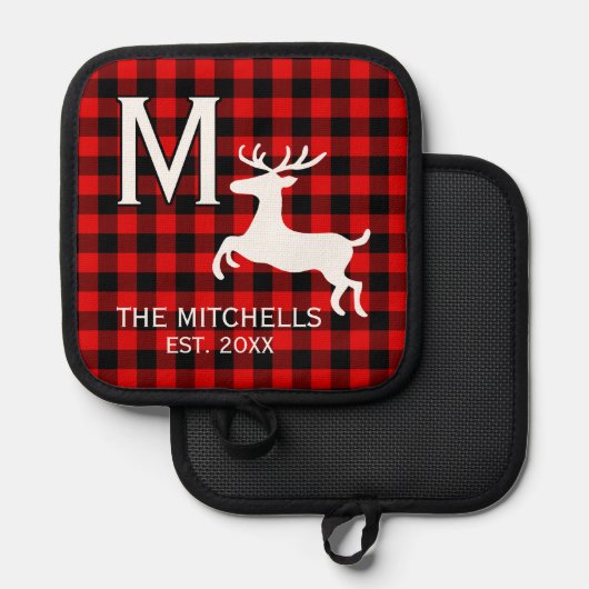 Familienaam Monogram Rustiek Herten Silhouet Pannenlap (Voorkant / Achterkant)