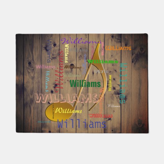 Familienaam Monogram Word Cloud Music Note Rustic Deurmat (Voorkant)