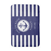 Familienaam Nautical Anchor Blue Stripes Pattern Badmat (Voorkant Verticaal)