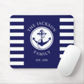 Familienaam Nautical Anchor Blue Stripes Pattern Muismat (Met muis)