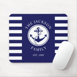Familienaam Nautical Anchor Blue Stripes Pattern Muismat