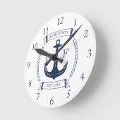 Familienaam Nautical Anchor Monogram Ronde Klok (Hoek)