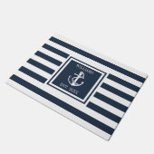 Familienaam Nautical Boat Anchor Navy Blue Stripe Deurmat (Schuin)