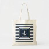 Familienaam Nautical Boat Anchor Navy Blue Stripe Tote Bag (Voorkant)