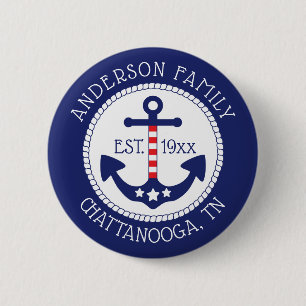 Familienaam Nautical Patriotic Anchor Ronde Button 5,7 Cm