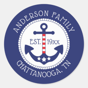 Familienaam Nautical Patriotic Anchor Ronde Sticker
