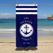 Familienaam Nautical Ship Anchor Stripes Strandlaken