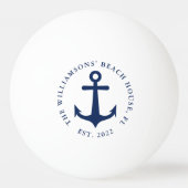 Familienaam Nautical White Navy Blue Boat Anchor Pingpongbal (Voorkant)