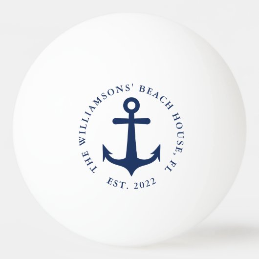 Familienaam Nautical White Navy Blue Boat Anchor Pingpongbal (Achterkant)