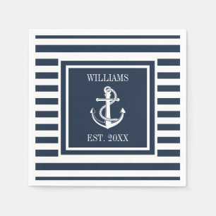 Familienaam Nautilus Anker Boot Navy Blauwe Streep Servet