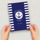 Familienaam Nautilusanker Blauwe Strepen Patroon Notitieboek