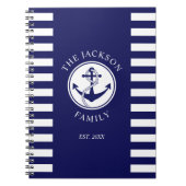 Familienaam Nautilusanker Blauwe Strepen Patroon Notitieboek (Voorkant)