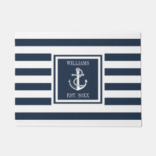 Familienaam Nautilusanker Navy Blauwe Streep Deurmat