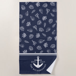 Familienaam Nautisch Anker Kust Marine Blauw Strandlaken