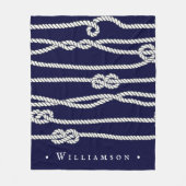 Familienaam Navy and White Nautical Ropen Fleece Deken (Voorkant)