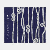 Familienaam Navy and White Nautical Ropen Fleece Deken (Voorkant (Horizontaal))