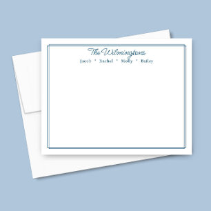 Familienaam Navy Blauwe Rand Klassieke Briefpapier Notitiekaartje
