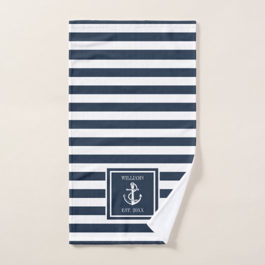 Familienaam Navy Blauwe Streep Zeevaart Anker Bad Handdoek (Handdoek)
