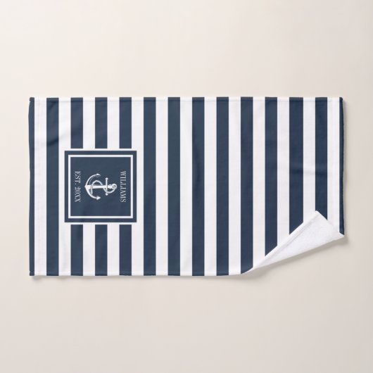 Familienaam Navy Blauwe Streep Zeevaart Anker Bad Handdoek (Handdoek)