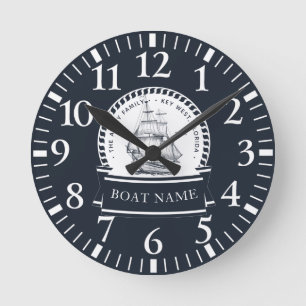 Familienaam Navy Blue Boat Ronde Klok