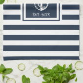 Familienaam Navy Blue Stripe Nautical Anchor Boat Theedoek (Gevouwen)