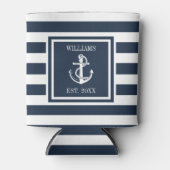 Familienaam Navy Blue Striped Nautical Anchor Boat Blikjeskoeler (Voorkant)