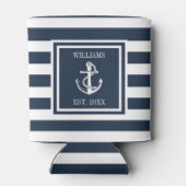 Familienaam Navy Blue Striped Nautical Anchor Boat Blikjeskoeler (Achterkant)