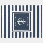 Familienaam Navy Blue Striped Nautical Anchor Boat Fleece Deken (Voorkant (Horizontaal))