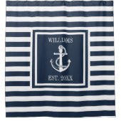 Familienaam Navy Blue Striped Nautical Boat Anchor Douchegordijn (Voorkant)