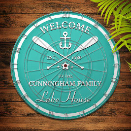 Familienaam | Oars en Anchor Custom Aqua Blue Dartbord