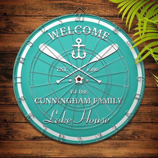 Familienaam | Oars en Anchor Custom Aqua Blue Dartbord