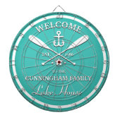 Familienaam | Oars en Anchor Custom Aqua Blue Dartbord (Voorkant)