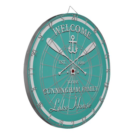 Familienaam | Oars en Anchor Custom Aqua Blue Dartbord (Voorkant Links)