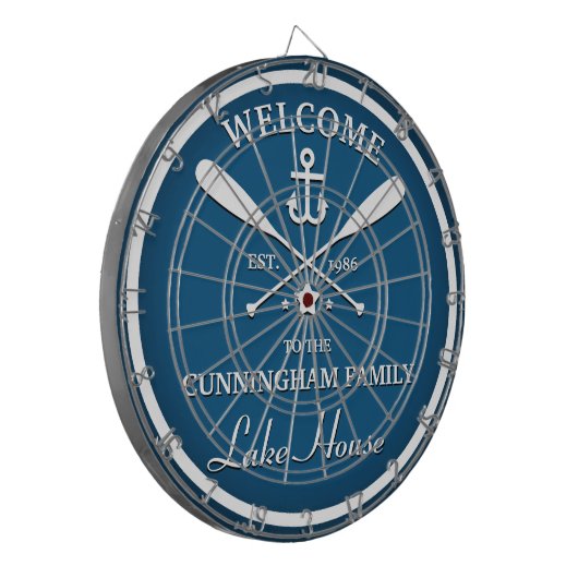 Familienaam | Oars en Anchor Custom Blue Dartbord (Voorkant Links)