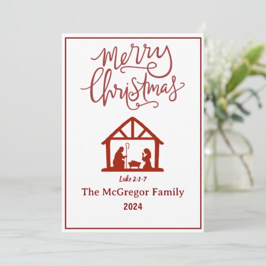 Familienaam of Bedrijfsnaam Nativiteit Vrolijk ker Feestdagenkaart (Staand voorkant)