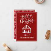 Familienaam of Bedrijfsnaam Nativiteit Vrolijk ker Notitiekaartje (Voorkant / Achterkant in situ)