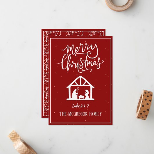 Familienaam of Bedrijfsnaam Nativiteit Vrolijk ker Notitiekaartje (Voorkant / Achterkant in situ)