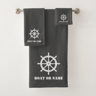 Familienaam of boot Nautical Shield Wheel Helm Gre Bad Handdoek