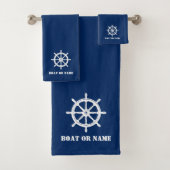 Familienaam of boot Nautical Ship Wheel Helm Navy Bad Handdoek (Insitu)