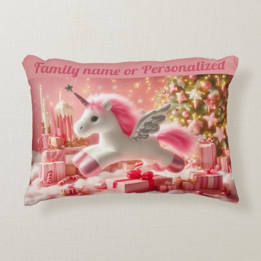 Familienaam of Gepersonaliseerde unicor Kerstmis Accent Kussen (Voorkant)