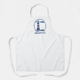Familienaam of Tekst Vuurtoren Wit Marine Blauw Schort