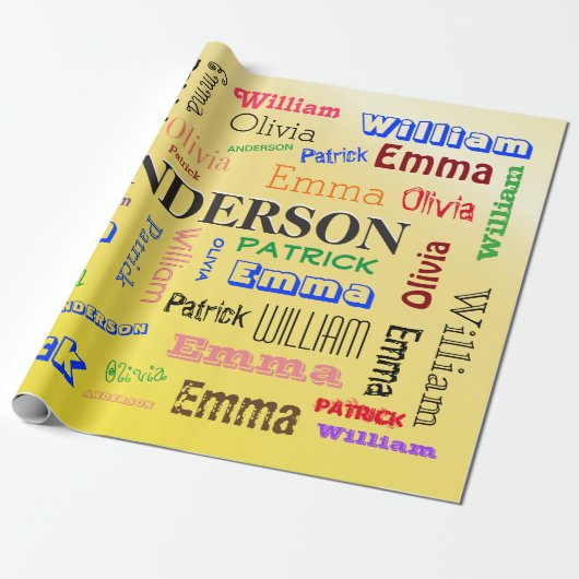 Familienaam ♠️ oogverblindend Word Cloud Wrapping  Cadeaupapier (Uitgerold)