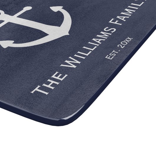 Familienaam op Nautisch Blauw en Wit Snijplank (Hoek)